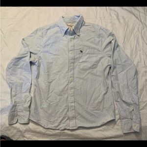 Abercrombie Fitch Button Up Muscle Shirt White Blue Striped Men’s XL See Photo